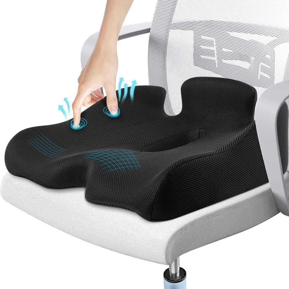 Benazcap X Large Memory Seat Cushion for Office Chair Pressure Relief Sciatica & Tailbone Pain Relief Memory Foam Firm Coccyx Pad for Long Sitting, for Office Chair, Gaming Chair and Car Seat Upgrade (19" x 17" x 6", Black)