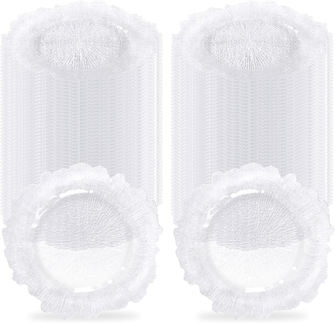 Tomeurperf 50Pcs Clear Charger Plates Bulk Wedding - 13" Premium Clear Plastic Chargers with Rose Gold Beaded Rim，Decorative Dinner Charger Plates for Events & Parties
