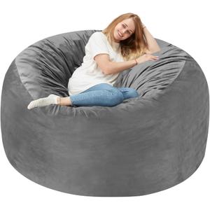 Homguava 4 FT Bean Bag Chair: 4' Bean Bags with Memory Foam Filled, Large Beanbag Chairs Soft Sofa with Dutch Velvet Cover-Grey