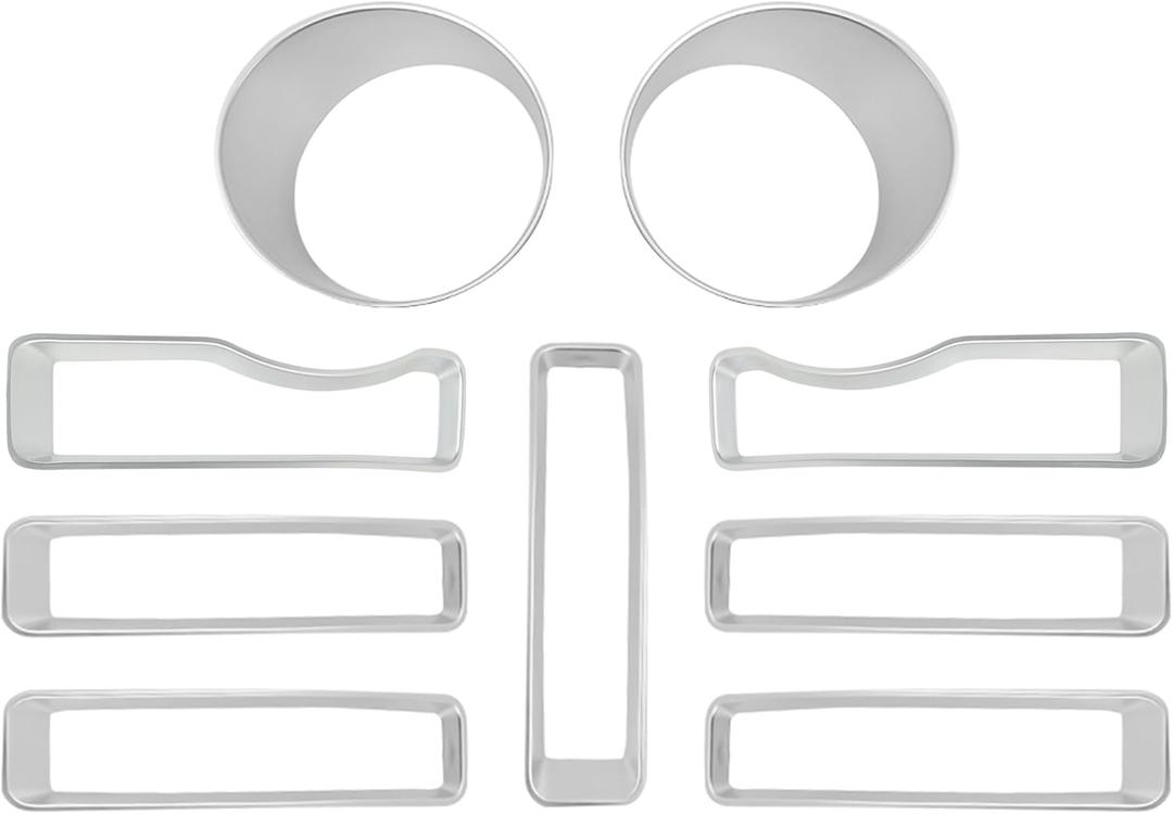 Savadicar 9-Piece Silver Front Grill & Headlight Trim Cover Set for Jeep Wrangler JL JLU 4xe & Gladiator JT 2018-2023  Exterior Decorative Upgrade Accessories