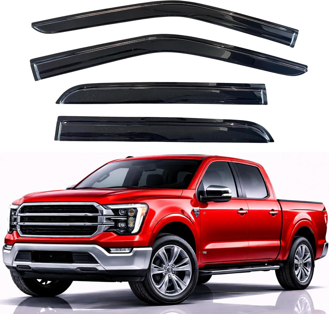 KPY Rain Guards Fit for 2015-2026 Ford F150 SuperCrew, Out-Channel Window Visor Vent Deflector 4PC, Truck Accessories for 2017-2026 F150 Raptor F250 F350 F450 F550 Super Duty Crew Cab (Full-Size Cabs)