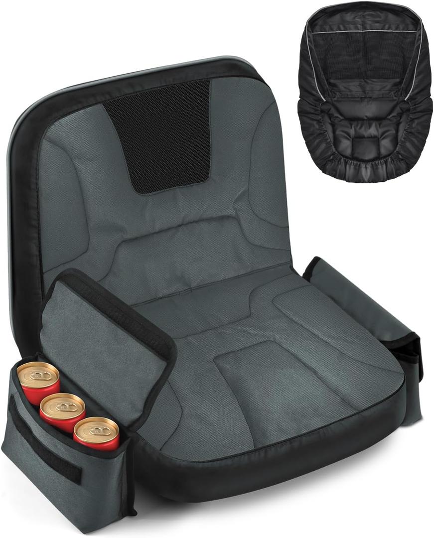 PACETAP Tractor Seat Cover with Drink Pouch, Heavy Duty 600D Oxford Waterproof Riding Lawn Mower Seat Cover Fits Kubota, for Cub Cadet, for Ford, for Mahindra, for Husqvarna (Black,Medium) (Gray&Black)