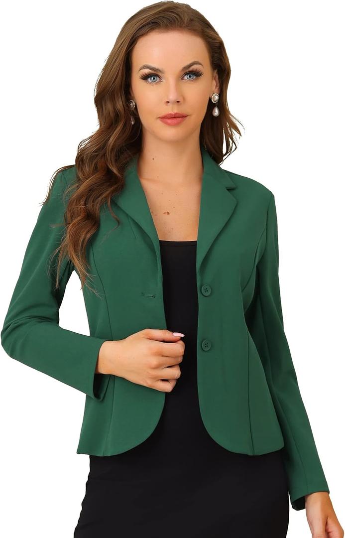 Allegra K Women's Work Office Blazer Long Sleeve Jacket Suit Blazers (Green, S)