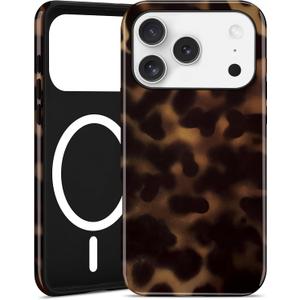 Jusy Compatible with MagSafe Brown Tortoise Shell Print Case for iPhone 17 Pro Max, Amber Trendy Luxury Magnetic Soft TPU and Hard PC Protective Phone Cover for Women Girls - Tortoise Shell