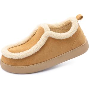Zizor Women's Winter Bootie Slippers House Shoes - Cozy Warm Suede with Fur Lining, Memory-Foam Insole, Cute Design for Indoor & Outdoor (9, Tan)