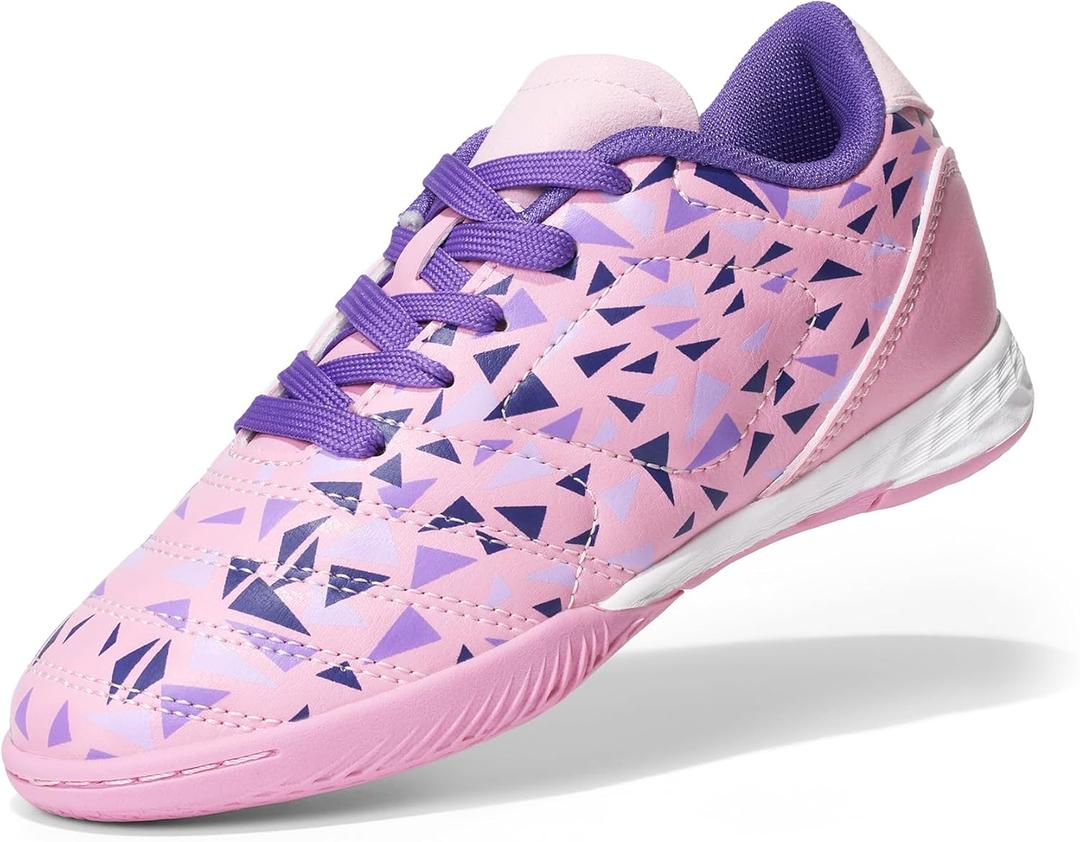 DREAM PAIRS Boys Girls Indoor Sneakers Lace Up Sport Athletic Casual IC Youth Futsal Football Soccer Shoes for Little/Big Kid (Pink/Purple) 33.5