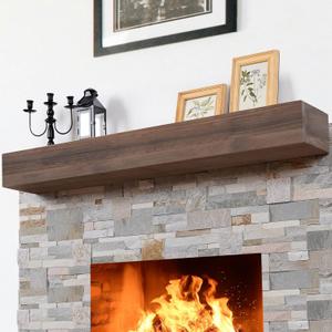 Fireplace Mantle Shelf - 66x85Inch Handcrafted Wall Floating Mantel Shelf for Over Fireplace - Rustic Traditional Wooden Fireplace Mantels with Invisible Heavy Duty Wood Bracket - Ebony