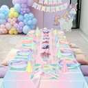 Pastel Rainbow Birthday Party Supplies, Includes Happy Birthday Banner, Tablecloth, Plates, Napkins, Cups, Knives, Forks, Spoons, Straws for Girls Birthday Party Decorations, Serves 20 Guests