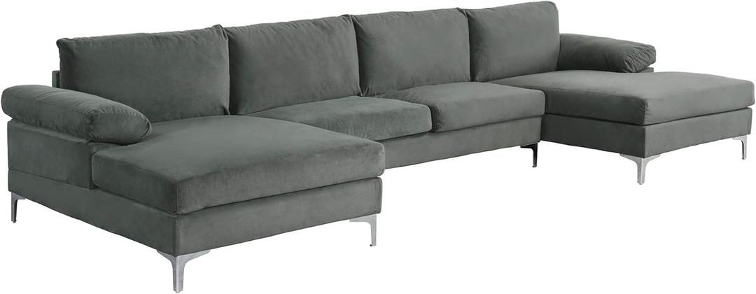 Casa AndreaMilano Modern Large Velvet Fabric U-Shape Sectional Sofa, Double Extra Wide Chaise Lounge Couch