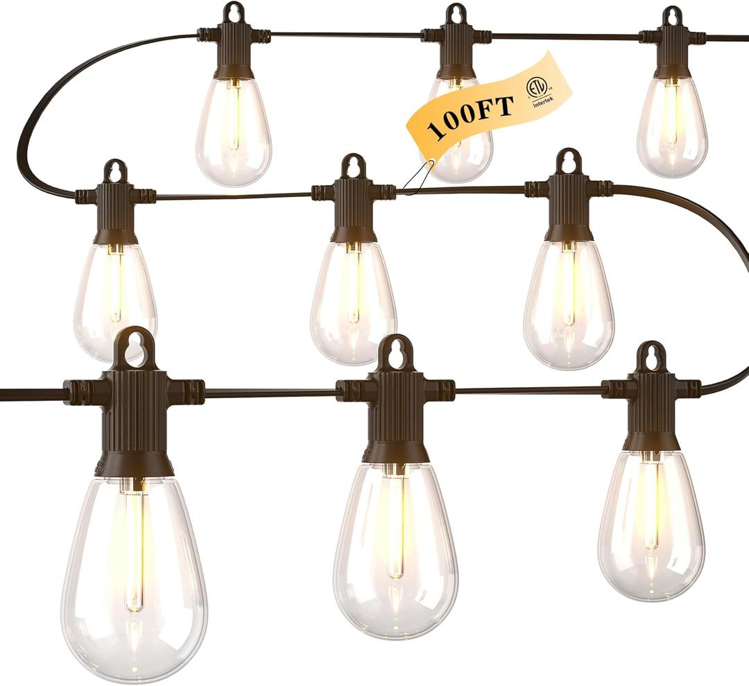 100FT LED Outdoor String Lights with 30 Shatterproof Edison Bulbs, 2700K Commercial Grade IP65 Waterproof Patio Lights, Heavy Duty Outside Hanging Lights for Backyard, Balcony, Garden, Porch