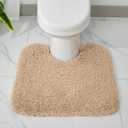 Disolla Toilet Rug U Shaped Beige 23x24 Machine Washable Non Slip Toilet Floor Mat Soft Plush Contour Rug for Bathroom Floor, Beige