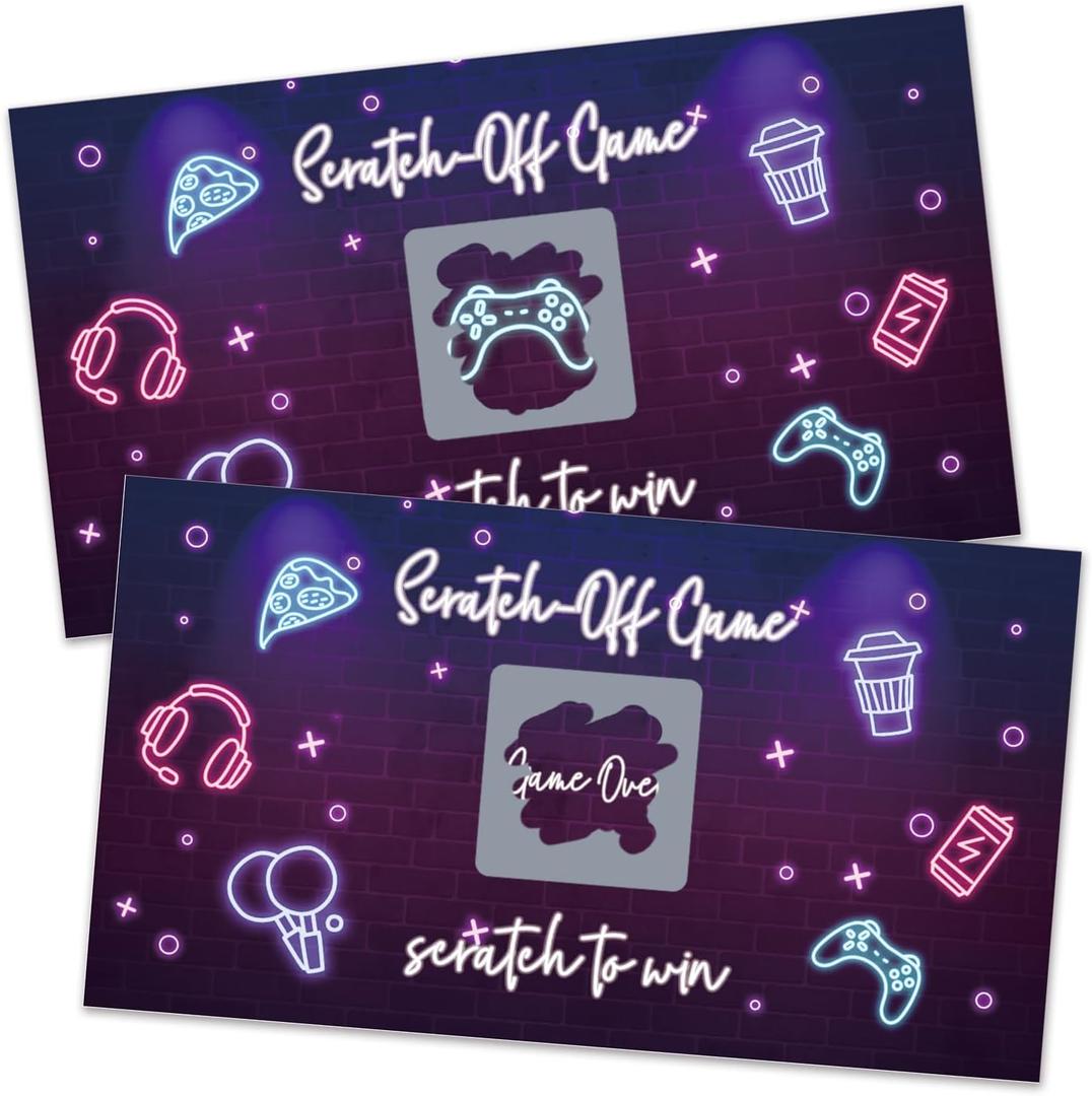 4 x REWIDPARTY 32 Pcs Video Game Theme Scratch Off Cards, Game Night Scratch Off Tickets, Neon Lottery Prize Raffle Tickets for Baby Shower, Funny Birthday Party Supplies Decorations for Family Friend