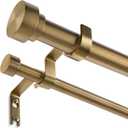 Brass Double Curtain Rod, Warm Gold Extra Long Dual Curtain Rods for Windows 72 to 144 Inch, 1 Inch Adjustable Heavy Duty Spliced Double Rod, Pro-Plating Process, Aluminum Finials