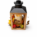 Lantern Decor for Fall Harvest - Sunflower, Pinecone and Berry Hanging Lantern, Autumn Wood Tabletop Centerpiece