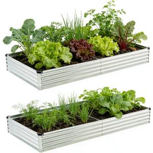 Foxlang 8x4x1ft(2 PCS) Galvanized Raised Garden Bed,Outdoor Planter Box Metal Patio Kit Planting Bed for Vegetables Flowers Herb,Silver