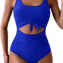 Eomenie Women's One Piece Swimsuit Tummy Control Slimming Bathing Suit Cutout Tie Knot Swimwear (Small, Royal Blue)