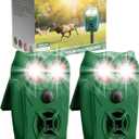 Solar Ultrasonic Animal Repellent with Motion Sensor - Waterproof Deer Repellent Device with LED Lights for Yard, Effective Against Deer, Coyotes, Raccoons & Cats (2, Green)