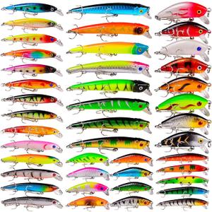 Bass Fishing Lures Kit Set Topwater Hard Baits Minnow Crankbait Pencil VIB Swimbait for Bass Pike Fit Saltwater and Freshwater (007-43pcs)