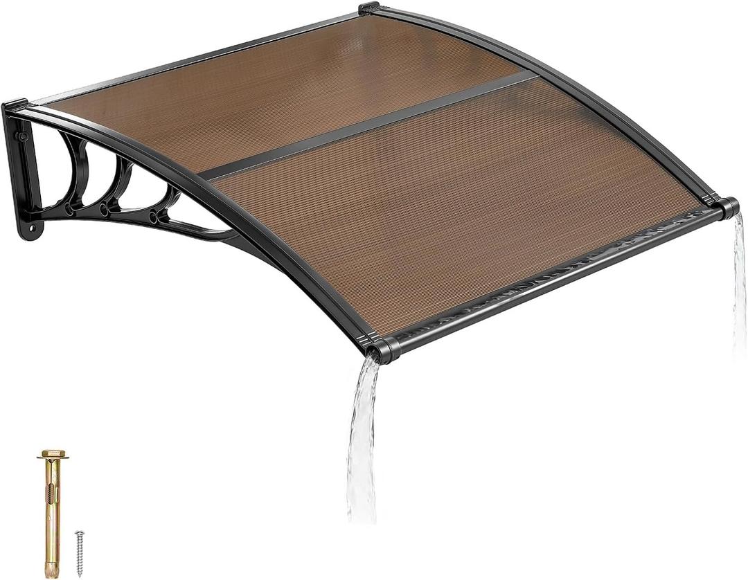 VEVOR Awnings for Door Entrance, 38" x 40" Window Door Awning Canopy Exterior with Drainage & ABS Bracket, Polycarbonate Cover Patio Door Awnings for Sun, UV, Rain, Snow ProtectionBrown