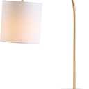 JONATHAN Y 25" Marble and Brass Gold Modern Arched Table Lamp, Contemporary Iron Desk Lamp with White Linen Drum Shade for Bedroom Living Room, LED Bulb Included JYL5023A