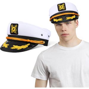 NOLITOY Captain Hat for Adults, Shape-Retaining Sailor Hat for Men Women: Nautical Yacht Captain Costume with Embroidered Brim for Cosplay Cruise Party Attire White
