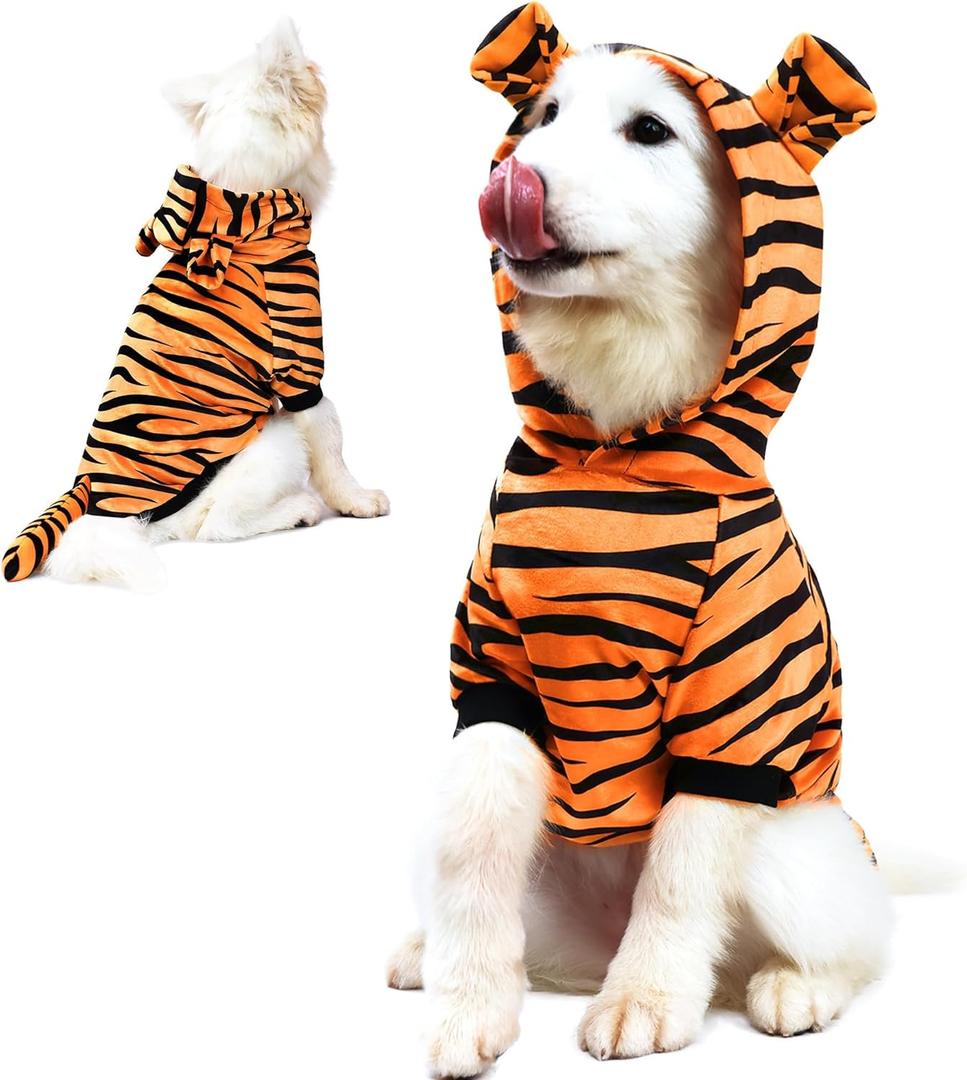 NACOCO Halloween Dog Tiger Costume-Pet Cosplay Clothes Cat Coat Hoodie Outfits Warm Winter Apparel for Dog Small and Medium Cat(Orange, 3XL)
