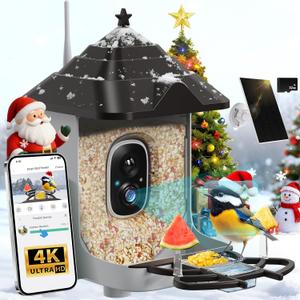 Smart Bird Feeder with Camera, with AI Identify Birds Species & Solar Panel, WiFi Birdfeeder with Cam, 4K HD Live View, Chew-Proof & Waterproof Design, Real-Time App Alerts, Bird Lover's Companion