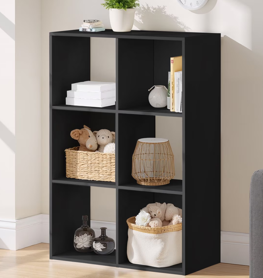 6 Cube Storage Organizer, Bookshelf with 3 Removable Back Panels for Living Room, Bedroom, Home Office, Black