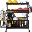 STORAGE MANIAC Ball Storage Bin Rolling Sports Ball Cart, Metal Garage Organizer Sport Rack Basketball Storage Cage for Garage or Gym, Indoor & Outdoor Sports Equipment Organizer (Black)