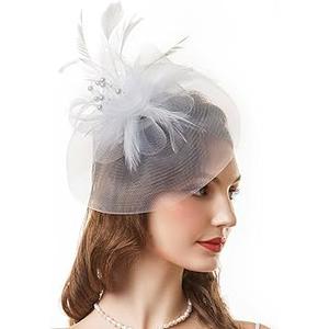 BABEYOND Women's Fascinator Hat Kentucky Hat Feather Derby Fascinator Tea Party Hat for Wedding Party White