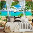 Tropical Beach Seascape Wallpaper Mural Blue Seawater Palm Tree Wall Mural for Bedroom Livingroom(Not Self-Adhesive) (106" x 75")