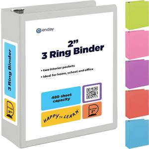 2 Inch 3 Ring Binder 2 Grey, Slant D-Ring 2 in Binder Clear View Cover with 2 Inside Pockets, Heavy Duty Colored School Supplies Office and Home Binders  by Enday