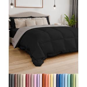 Queen Size, Black & Light Grey Alternative Down Comforter - Warm, Lightweight & Breathable Hotel Quality Bedding Set for Men, Women, Kids & Teens - All Season Cooling Microfiber Duvet Insert Comforter, Queen (88" x 88")