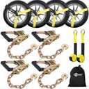 Trekassy Car Tie Down Straps for Trailers with Heavy Duty Chain Anchors, 6 Pack 2" x 96" Lasso Style Tire Straps (2 for Replacement), 10,000lbs Break Strength, Hauling Cars, UTV, Truck