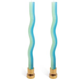 Wiggle Candles (2 Pack) - Joyful Dancing Design Taper Candlesticks | Bright Colors | 7/8 diam x 11 Length | Designed by Lex Pott | Made in USA (Mint)