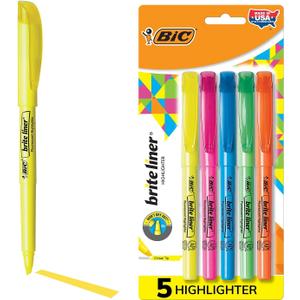 BIC BLP51WASST Brite Liner Highlighter, Chisel Tip, Assorted Colors, 5/Set