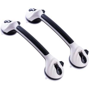 LEATALE Shower Grab Bars for Seniors 2 Pack,16.8" Suction Shower Handle with Safety Indicator, No-Drill Bathroom Safety Rails for Elderly, Bathtub & Tile/Glass (Black)