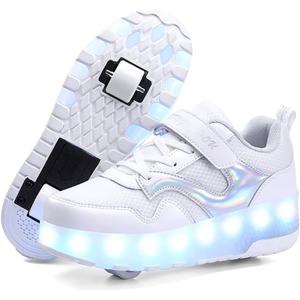 HHSTS Kids Shoes - New Upgraded with Wheels LED Light Color Shoes Shiny Roller Skates Skate Shoes Simple Kids Gifts Boys Girls The Best Gift for Party Birthday Christmas Day (3 Little Kid, 229-white)