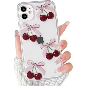 Lovmooful Compatible for iPhone 11 Case Cute Clear Cherry Bowknot with Aesthetic Design for Girls Women Soft TPU Shockproof Protective Girly for iPhone 11 Case-Four Bows