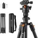 K&F Concept 64 inch/163cm Camera Tripod,Lightweight Travel Outdoor DSLR Tripods with 360 Degree Ball Head Load Capacity 8kg/17.6lbs,Cellphone Clip for Smartphone Live Streaming Vlog O234A1+BH-36 (Black and Orange)