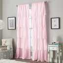 Curtainworks Flounced Ruffle Rod Pocket 100% Polyester, 42 x 63 Inch, 1 Curtain Panel, Pink