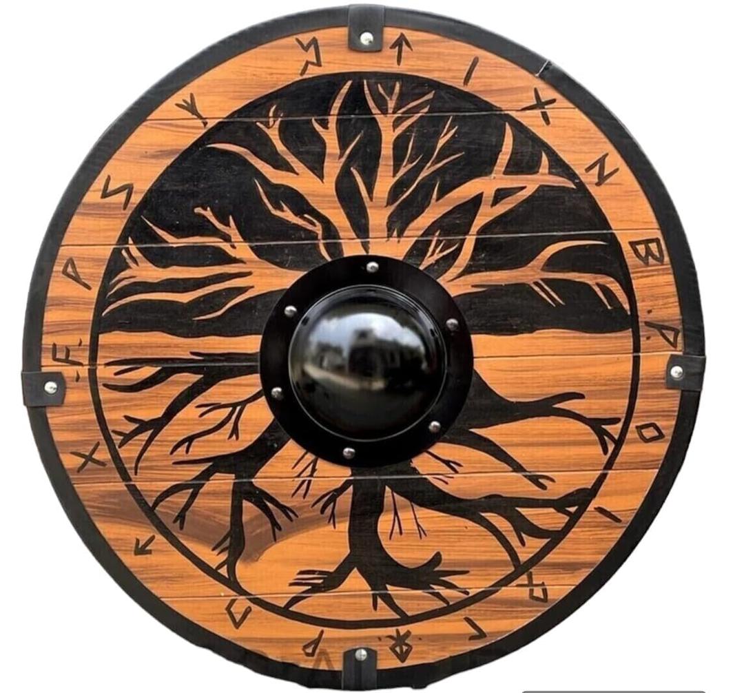 Medieval Wooden & Iron Viking Shield - Handmade Battle Ready - Perfect for Reenactment & Decor - 24 Inches, As Show Medieval Wooden & Iron Viking Shield - Handmade Battle Ready - Perfect for Reenactment & Decor - 24 Inches, As Show
