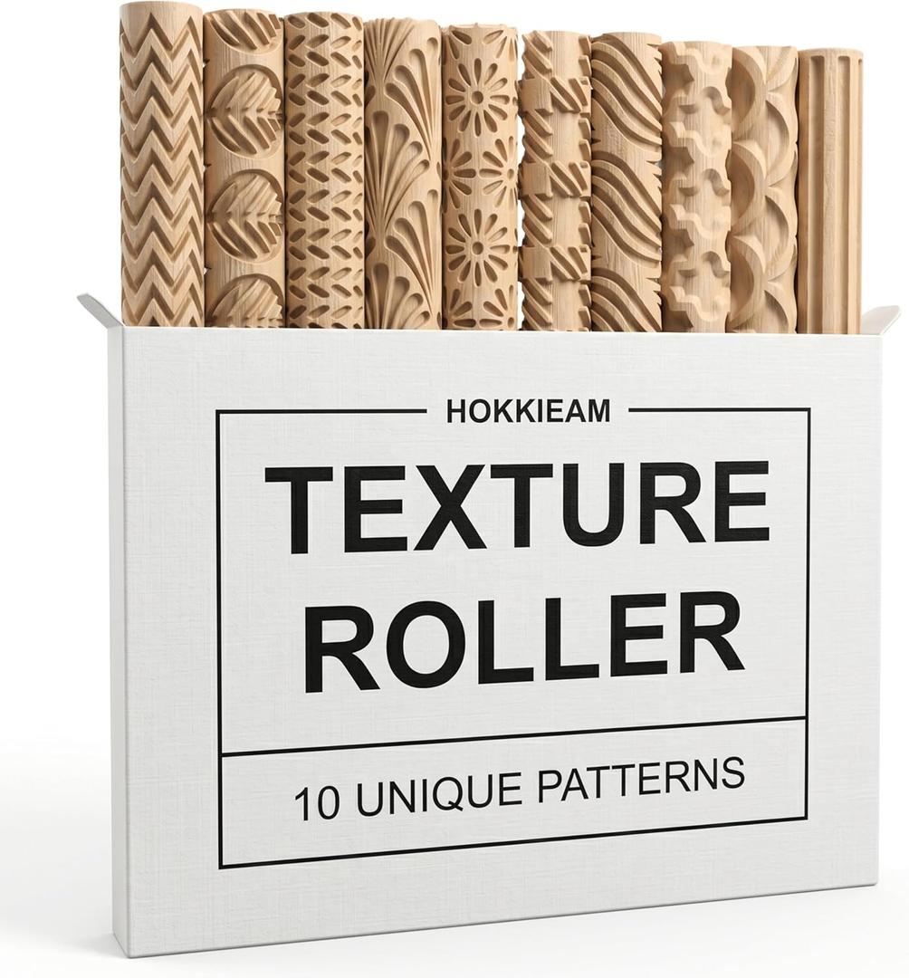 Hokkieam Clay Texture Rollers | 10-Pack Polymer Clay Texture Roller Set for Pottery & Crafting