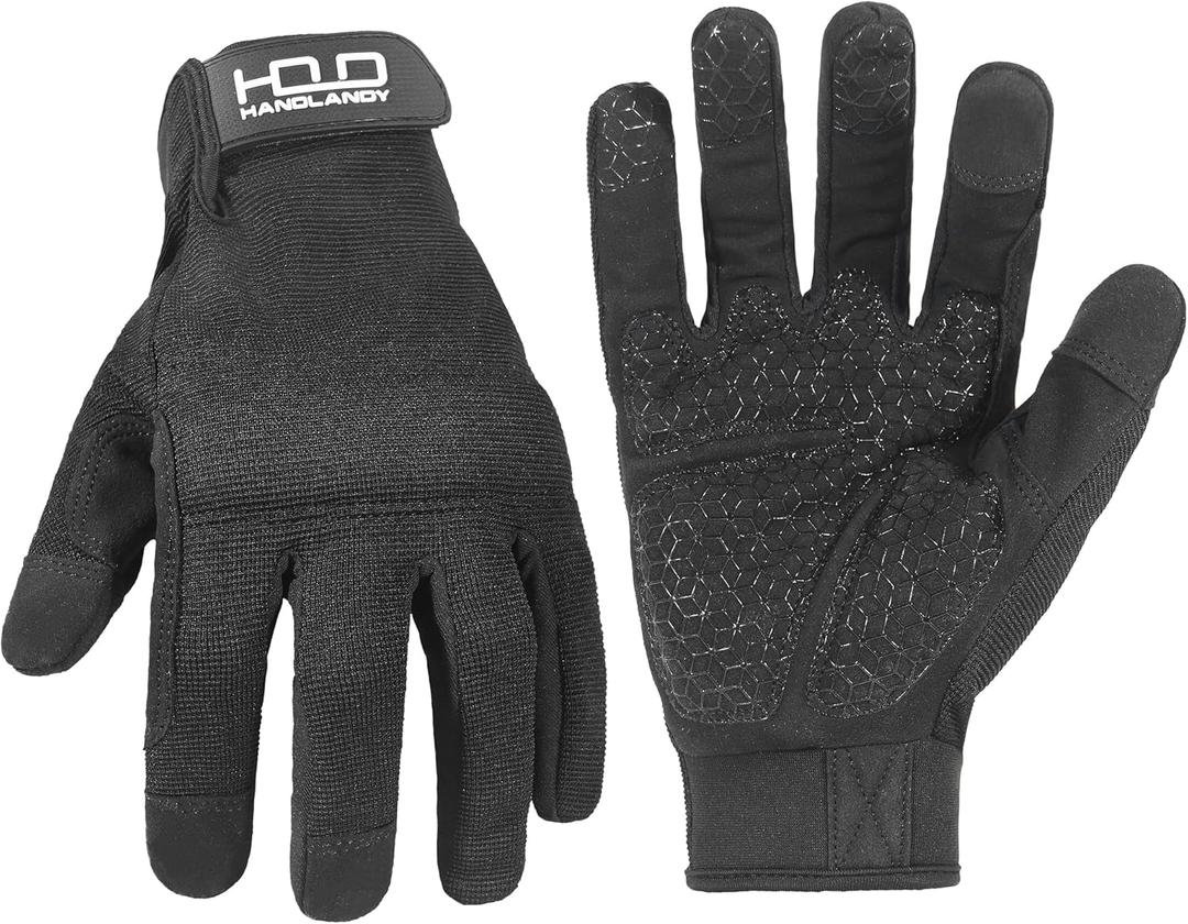 HANDLANDY Work Gloves for Men & Women, Utility Mechanic Working Gloves Touch Screen, Flexible Yard Work Gloves (Medium (Pack of 1), Black- Grip)