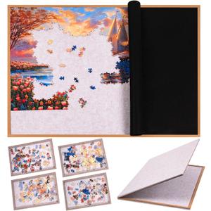Puzzle Board for 1500 Pieces, Foldable Jigsaw Puzzle Board 35.4" x 26.18" with 4 Sorting Trays, 2-in-1 Folding Puzzle Table, Felt Puzzle Mat, Portable Puzzle Organizer Storage Board for Adults