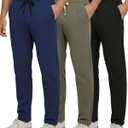 Real Essentials 3 Pack: Men's Tech Fleece Athletic Casual Open Bottom Sweatpants with Pockets, 
Set 3, S