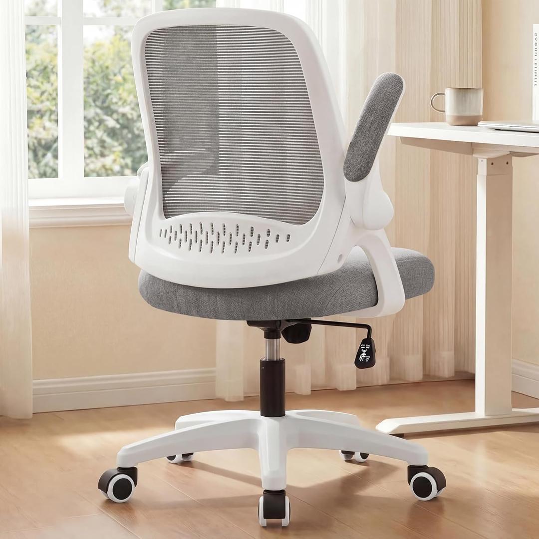 NEO CHAIR Office Desk Gaming Ergonomic Computer Chair with Lumbar Back Support Adjustable Height Swivel Rolling Wheels Flip-up Arms Mesh Chair for Home Vanity (Grey)