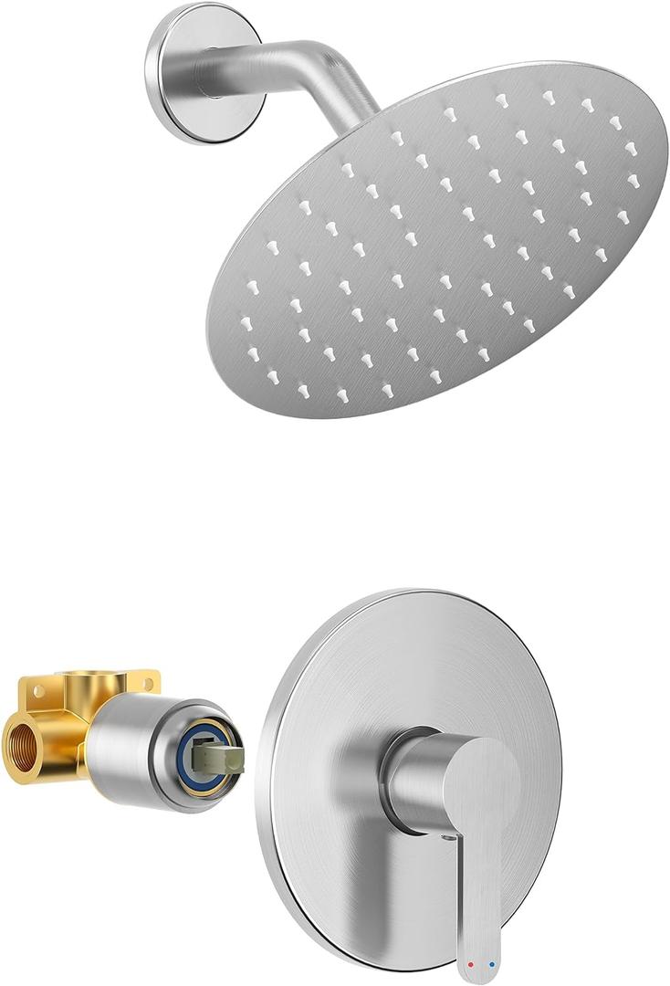 Shower Faucet, Brushed Nickel Shower Faucet Set with 8-Inch Rainfall Showerhead, Single-Handle Shower-Trim Kit Included Valve, Brushed Nickel