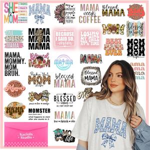 Kaciola 30 Sheets Mama DTF Transfers Ready to Press, Blessed Mama Iron on Transfers Stickers Mom Iron on Decals for T Shirts Hoodie DIY Crafts (Size 6in to 9in)