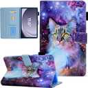 Case for Samsung Galaxy Tab A11+ Plus/A9+ Plus 11 Inch 2026/2024, Cute PU Leather Stand Protective Cover for Galaxy Tab A11+/A9+ Tablet, Auto Wake/Sleep - Space Cat